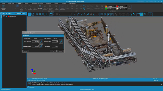 Elevation-based filtering to remove unwanted points below ground level.