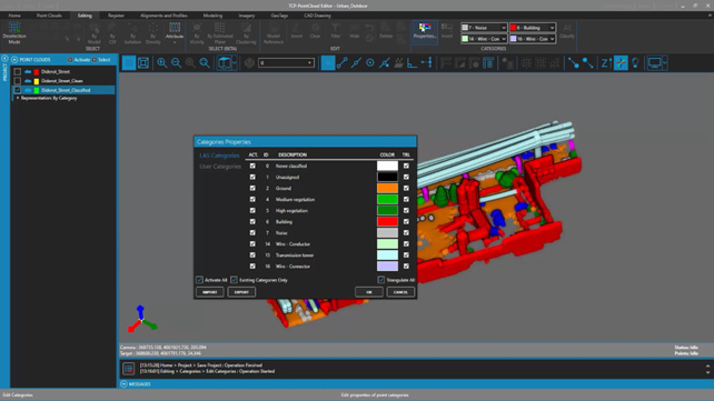 Final classified point cloud showing different urban element categories.