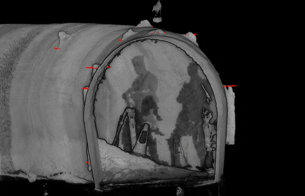 Laser survey with classic topography of a tunnel