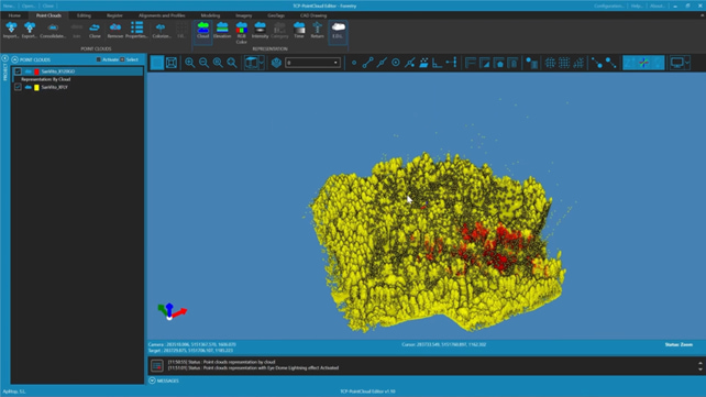 Visualization and representation of point clouds captured during the forest survey in the Dolomites.